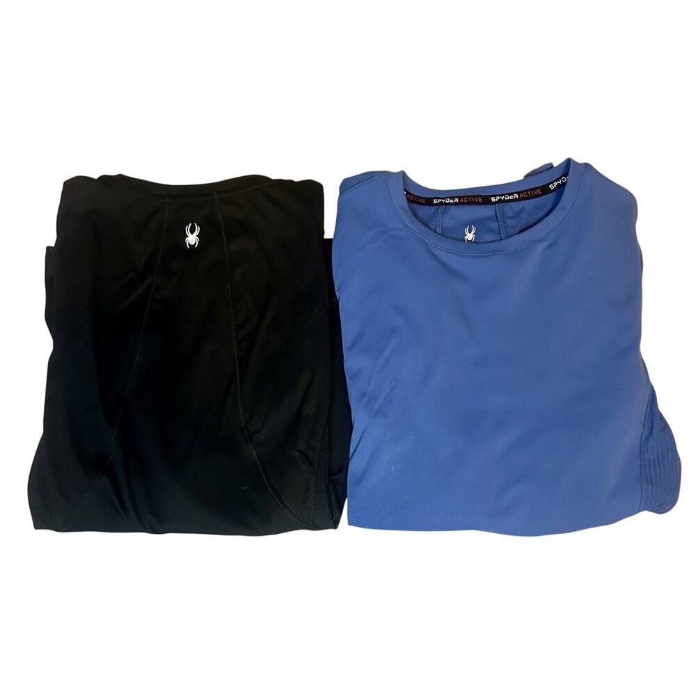 Spyder Women's Lot Of 2 Crewneck Base Layer Active Tops Black Blue Size Small